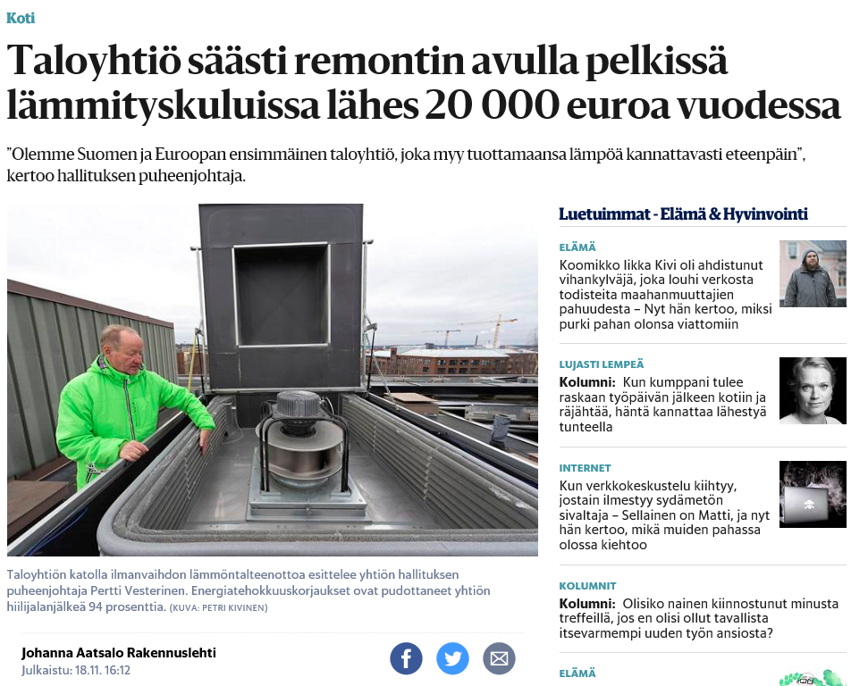 Kuvakaappaus Rakennusekstran jutusta marraskuulta 2018