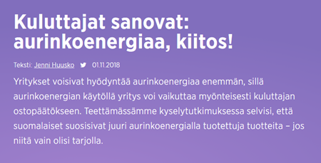 Kuvakaappaus Helenin aurinkoenergia-artikkelista